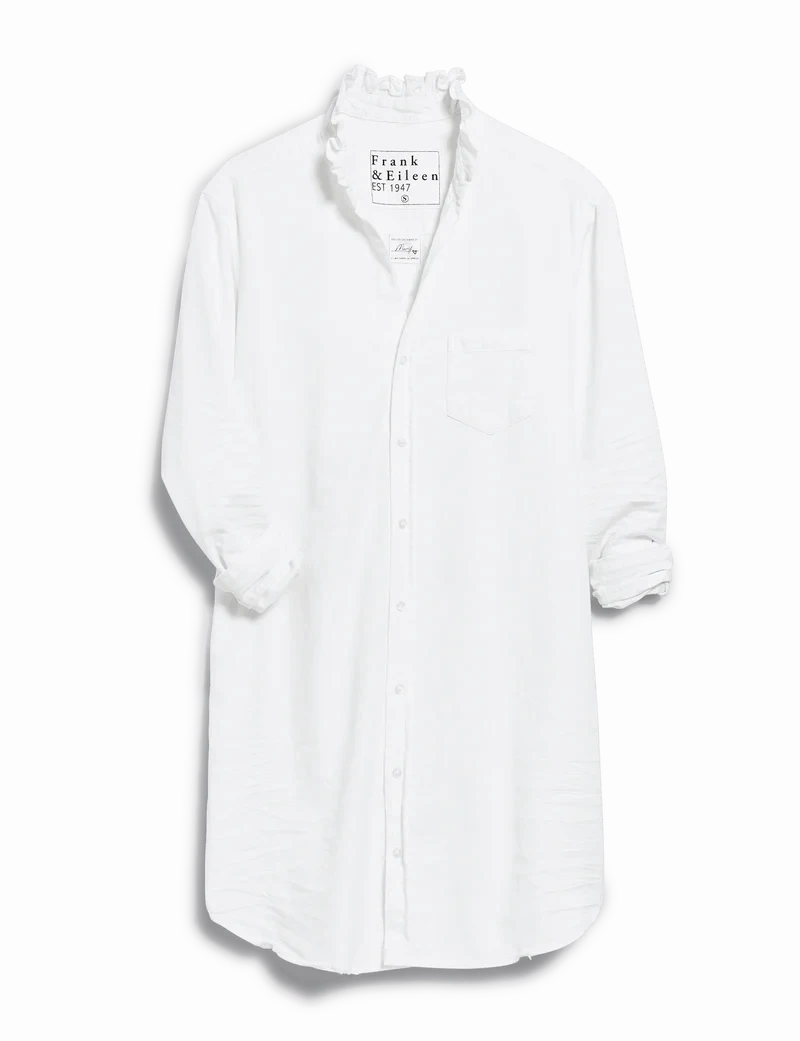 Timeless Edge Mary Ruffle Classic Shirtdress Famous Denim White