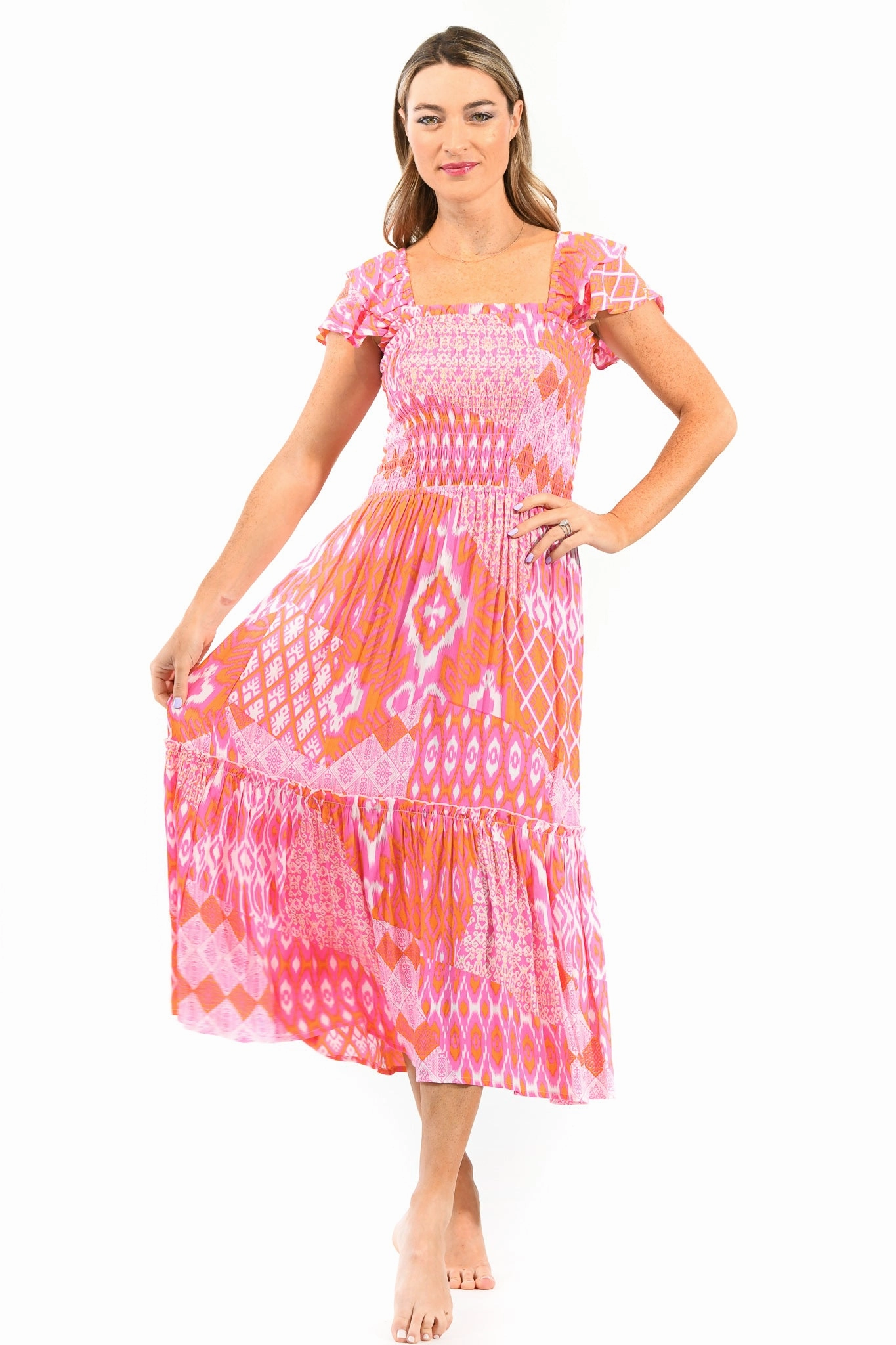 Cool Simplicity Luxe Look Matilda Dress / Flamingo Ikat