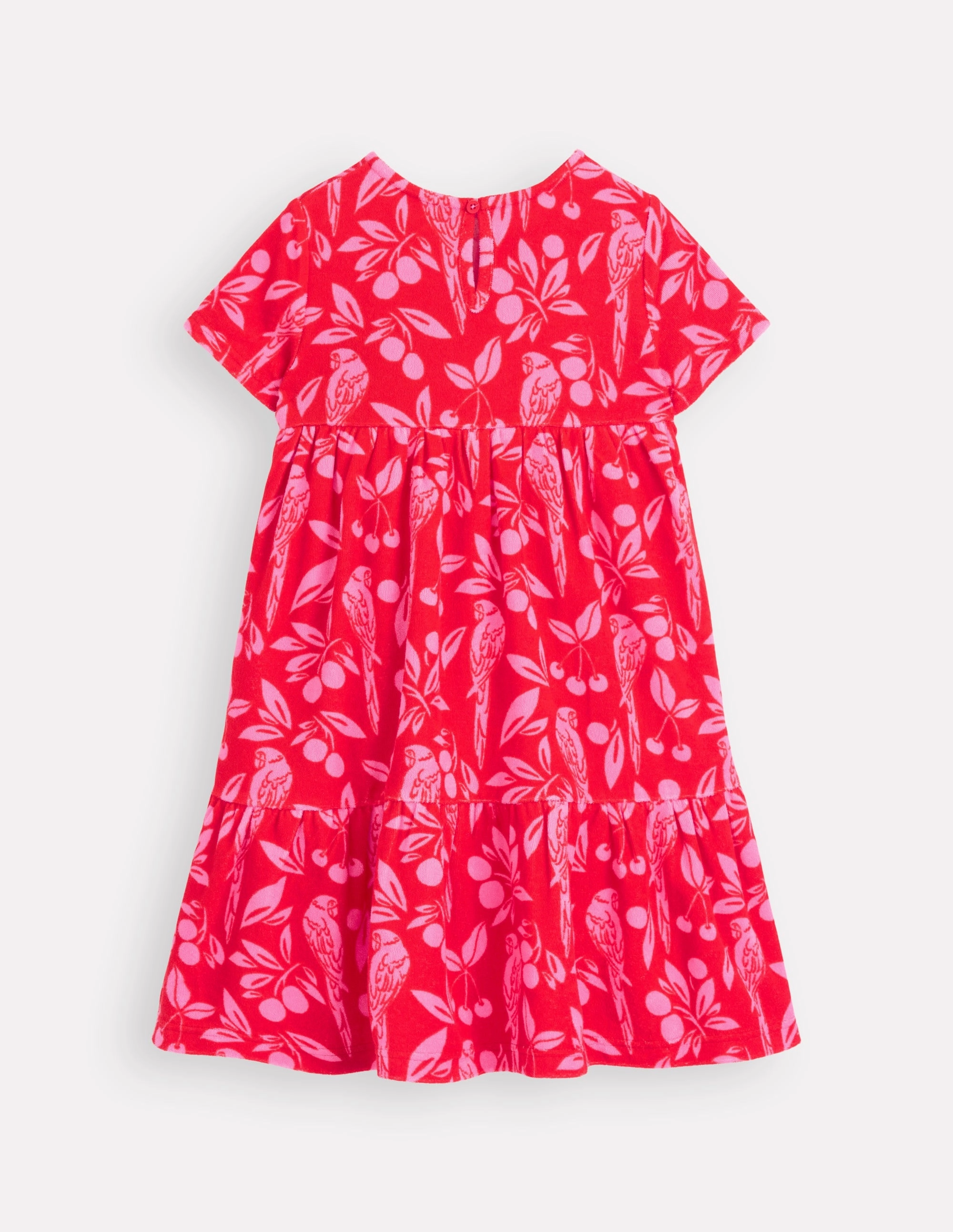Ariel Twirly Towelling Dress-Poppy Red Parrot Palm Chilly Day Comfort Party outfit