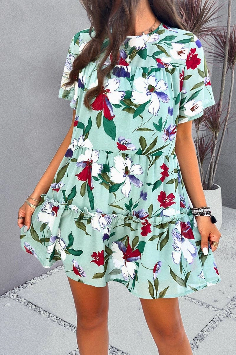 Moment Light CASUAL HOLIDAY PRINT SHORT SLEEVE DRESS_CWDSD2405
