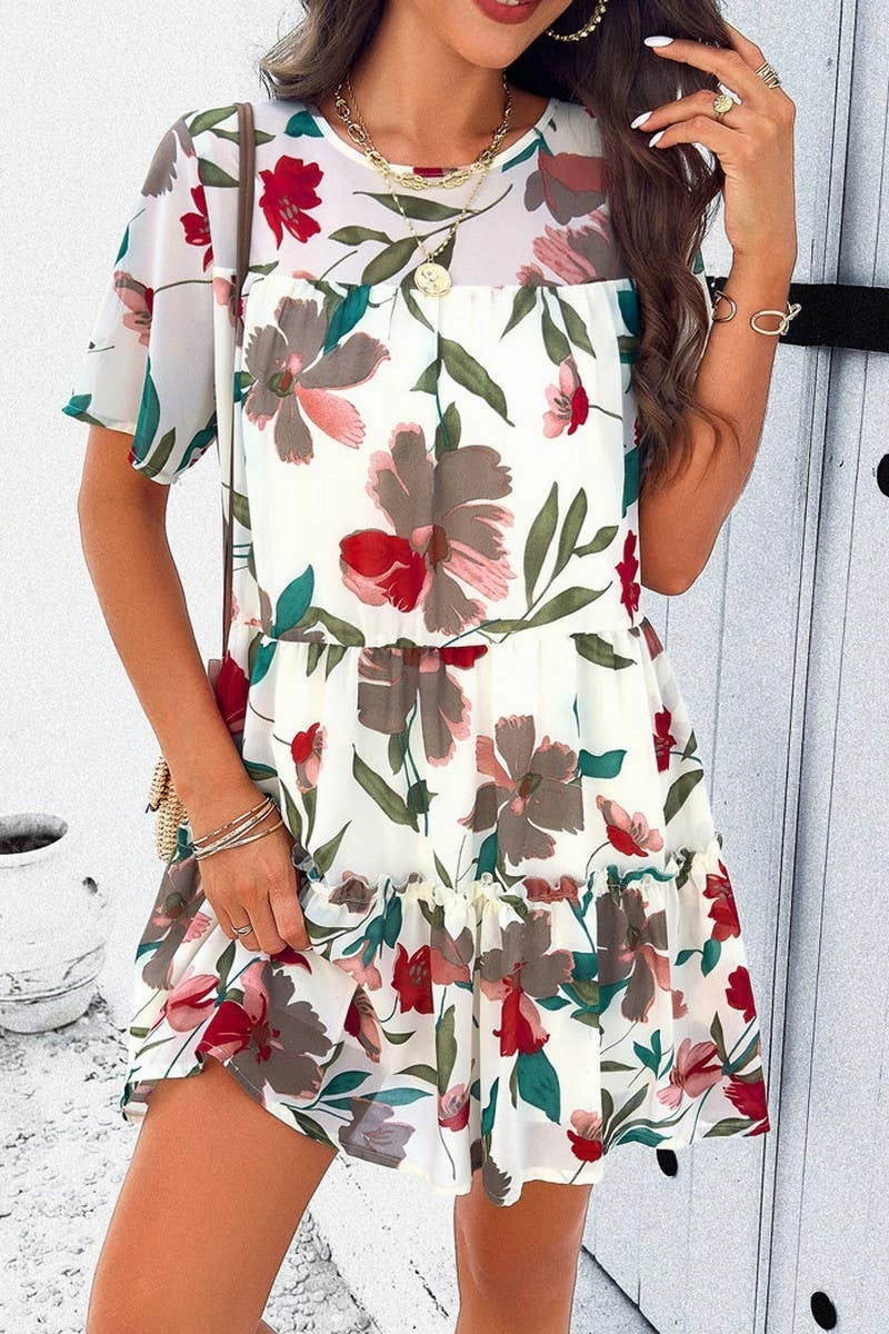 CASUAL HOLIDAY PRINT SHORT SLEEVE DRESS_CWDSD2405 Casual maxi dress Weekend Edge