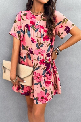Chic Direction CASUAL HOLIDAY PRINT SHORT SLEEVE DRESS_CWDSD2405