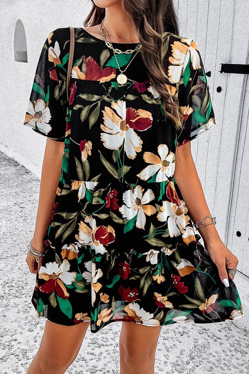 Formal Aura Bold Movement CASUAL HOLIDAY PRINT SHORT SLEEVE DRESS_CWDSD2405