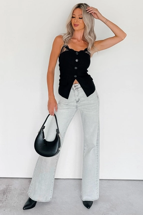 Maybrie Wide Leg Mica Denim Jeans (Platinum Grey) Tough Build Flexible Cut