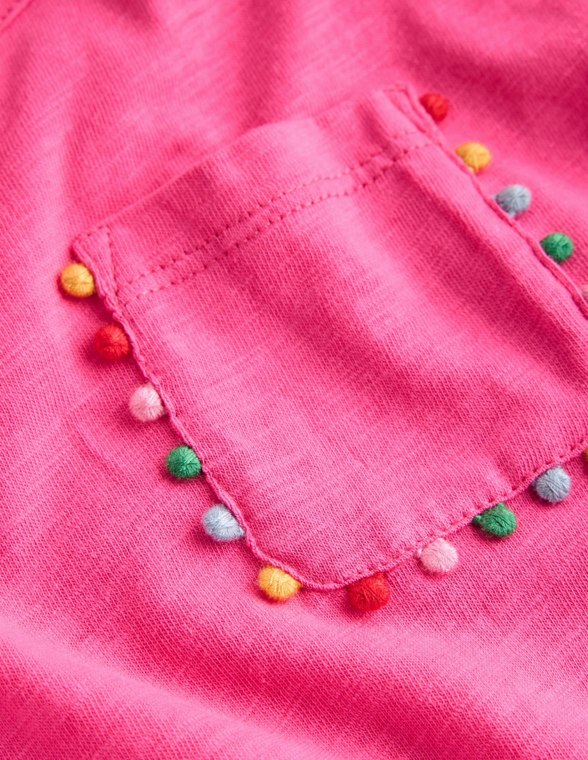 FlexibleKnit Reverseble Design Dropped Waist Pom Tunic-Flamingo Pink