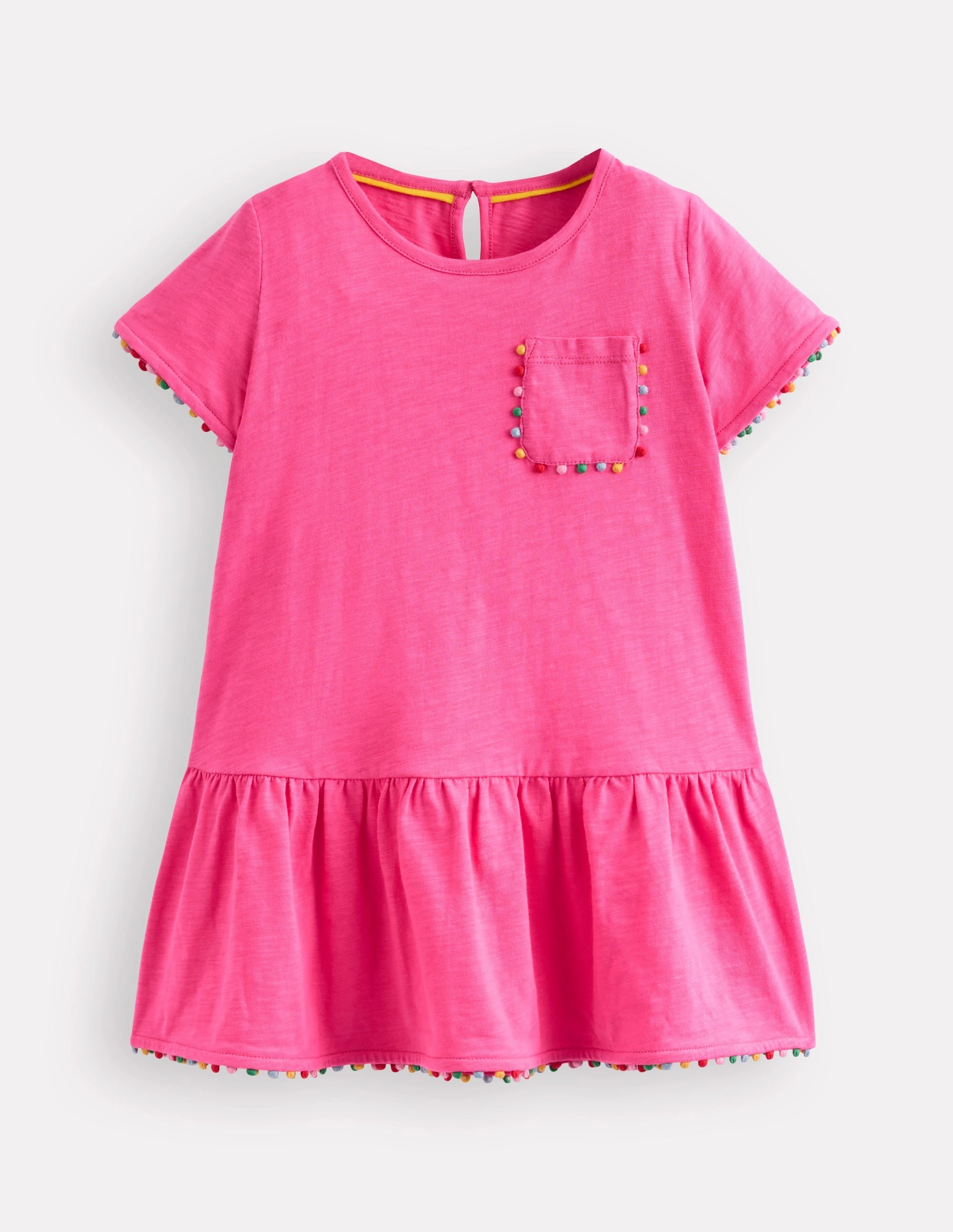 Dropped Waist Pom Tunic-Flamingo Pink No Iron Fabric