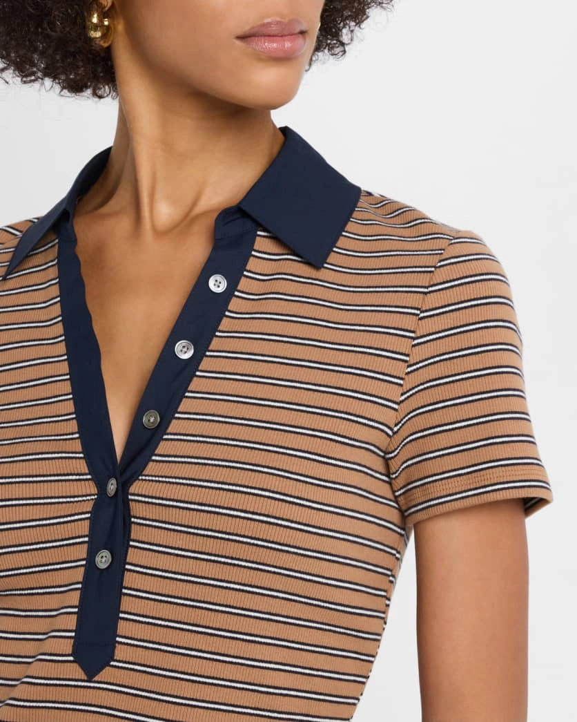 Kearney Ribbed Short Sleeve Polo Brown Multi Durable Binding