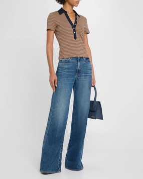 Loose Blouse Kearney Ribbed Short Sleeve Polo Brown Multi