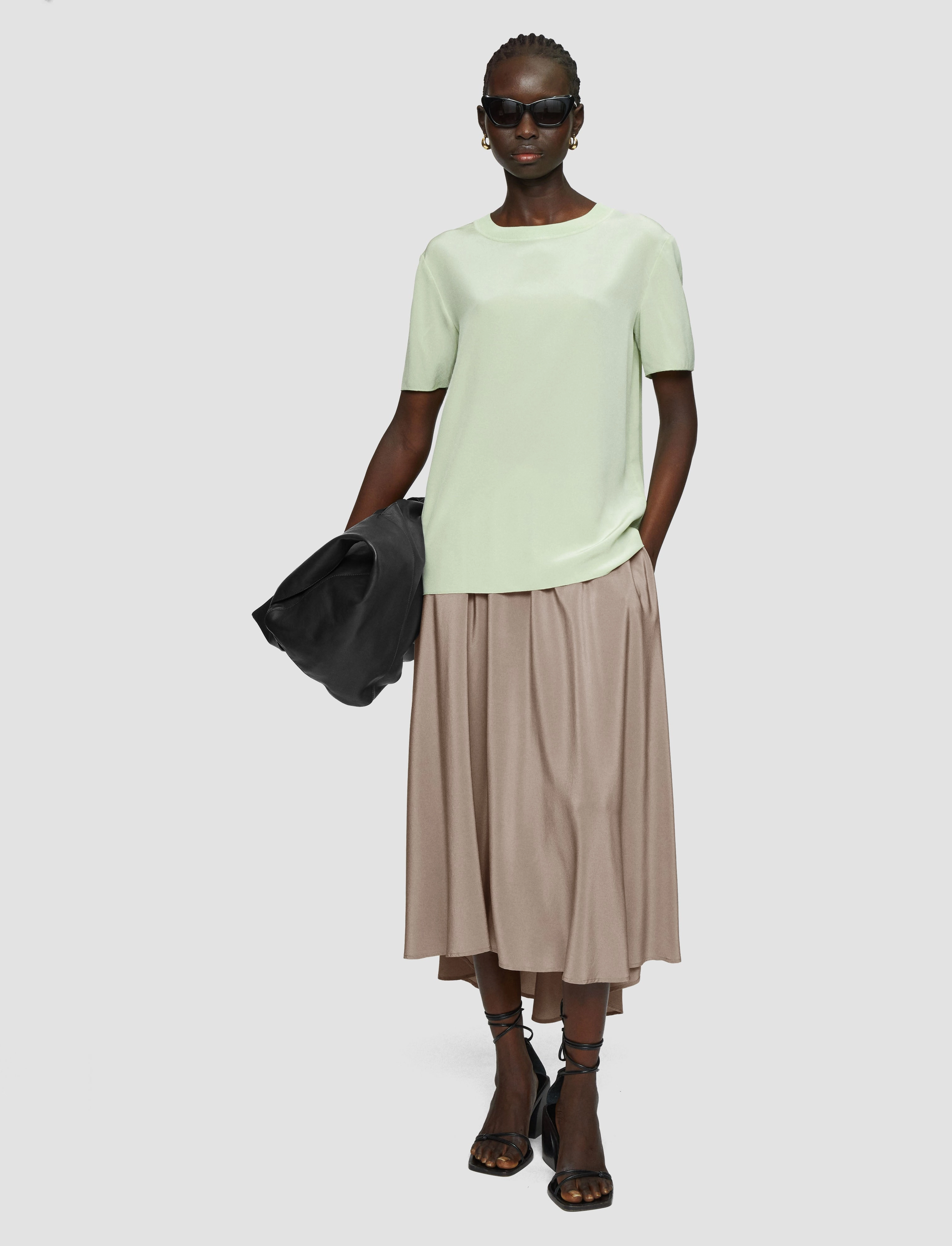 Sporty Casual Violet Crepe de Soie Silk Skirt