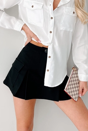 Sporty Casual Focused and Fierce Pleated Cargo Mini Skort (Black)