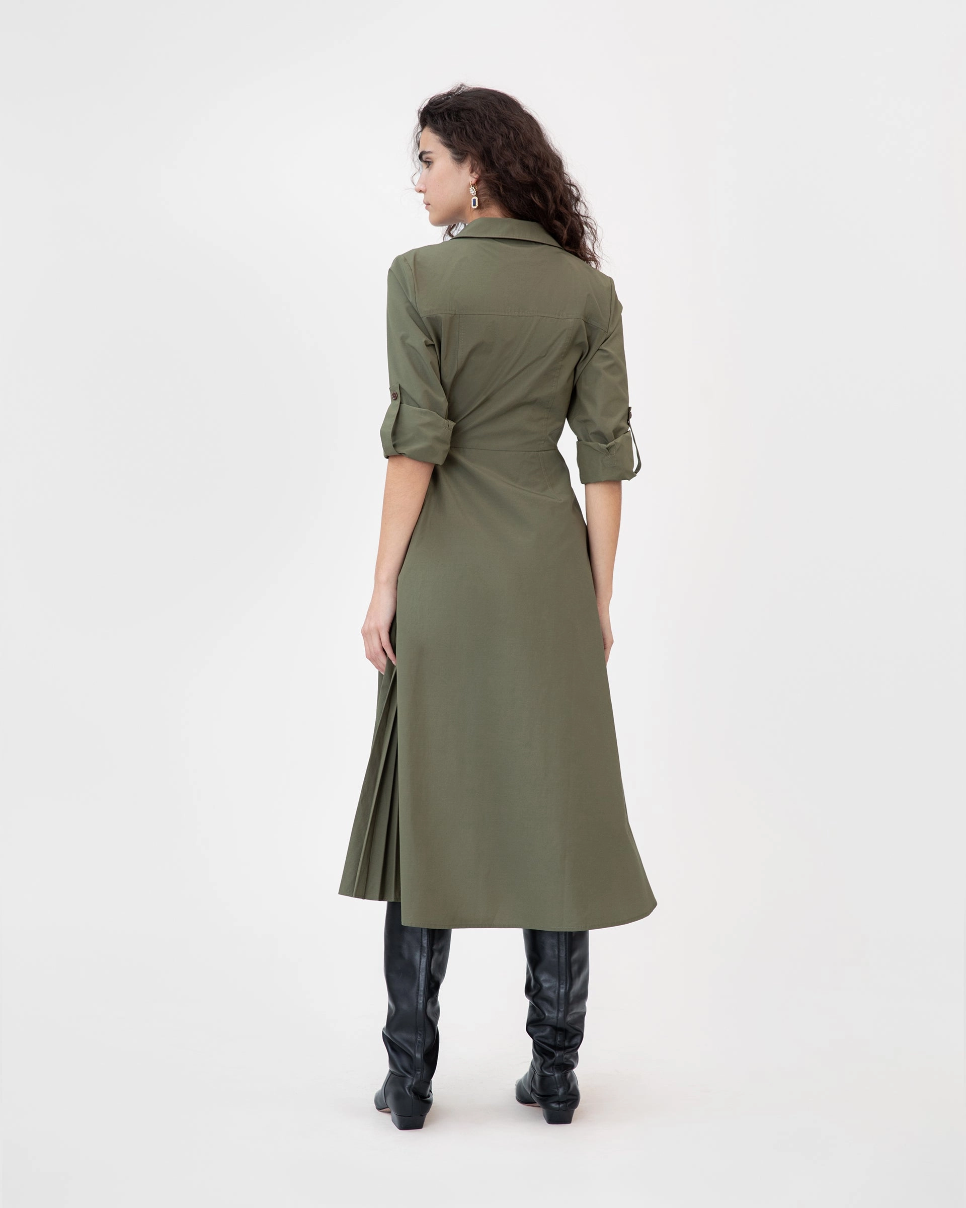 Long Sleeve Midi Shivon Dress Sage Detail Summer Mood