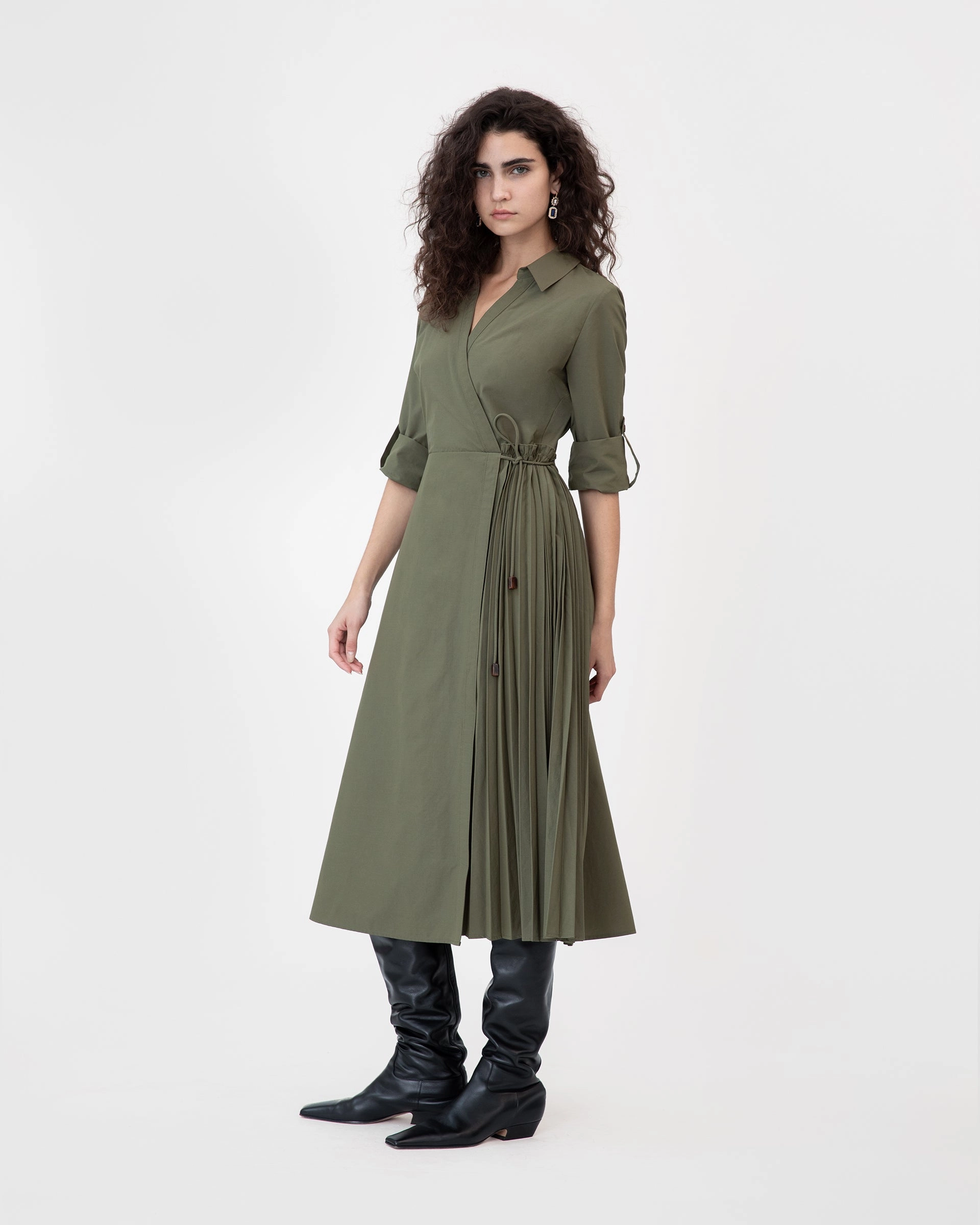 Padded-Bust Season Ready Long Sleeve Midi Shivon Dress