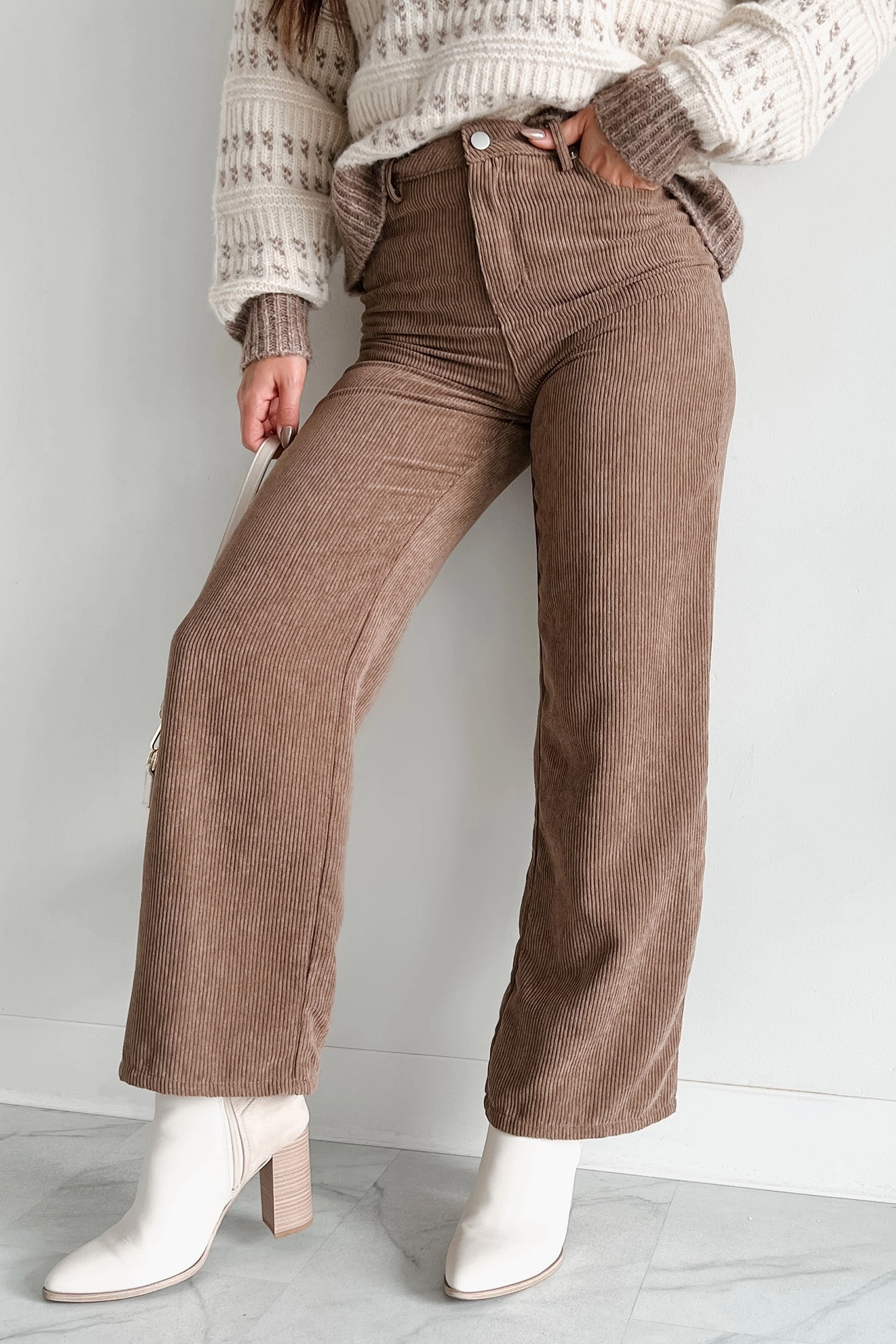 Detachable belt Gripper Waistband Zachary High Rise Corduroy Pants (Mocha)