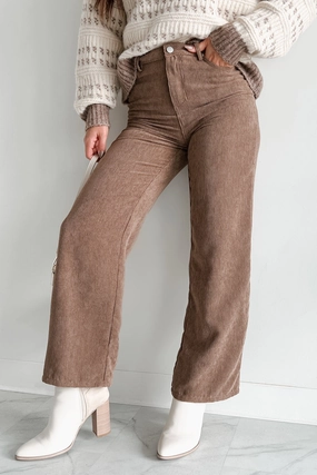 Detachable belt Gripper Waistband Zachary High Rise Corduroy Pants (Mocha)
