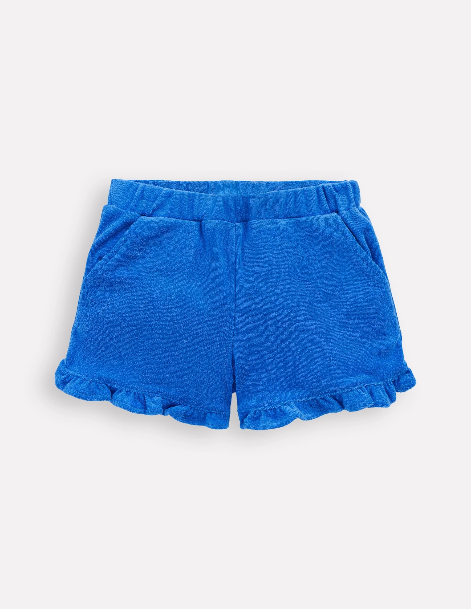 Weekend Wear Athletic Design Frill Hem Towelling Shorts-Kingfisher Blue