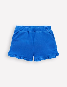 hypoallergenic Frill Hem Towelling Shorts-Kingfisher Blue