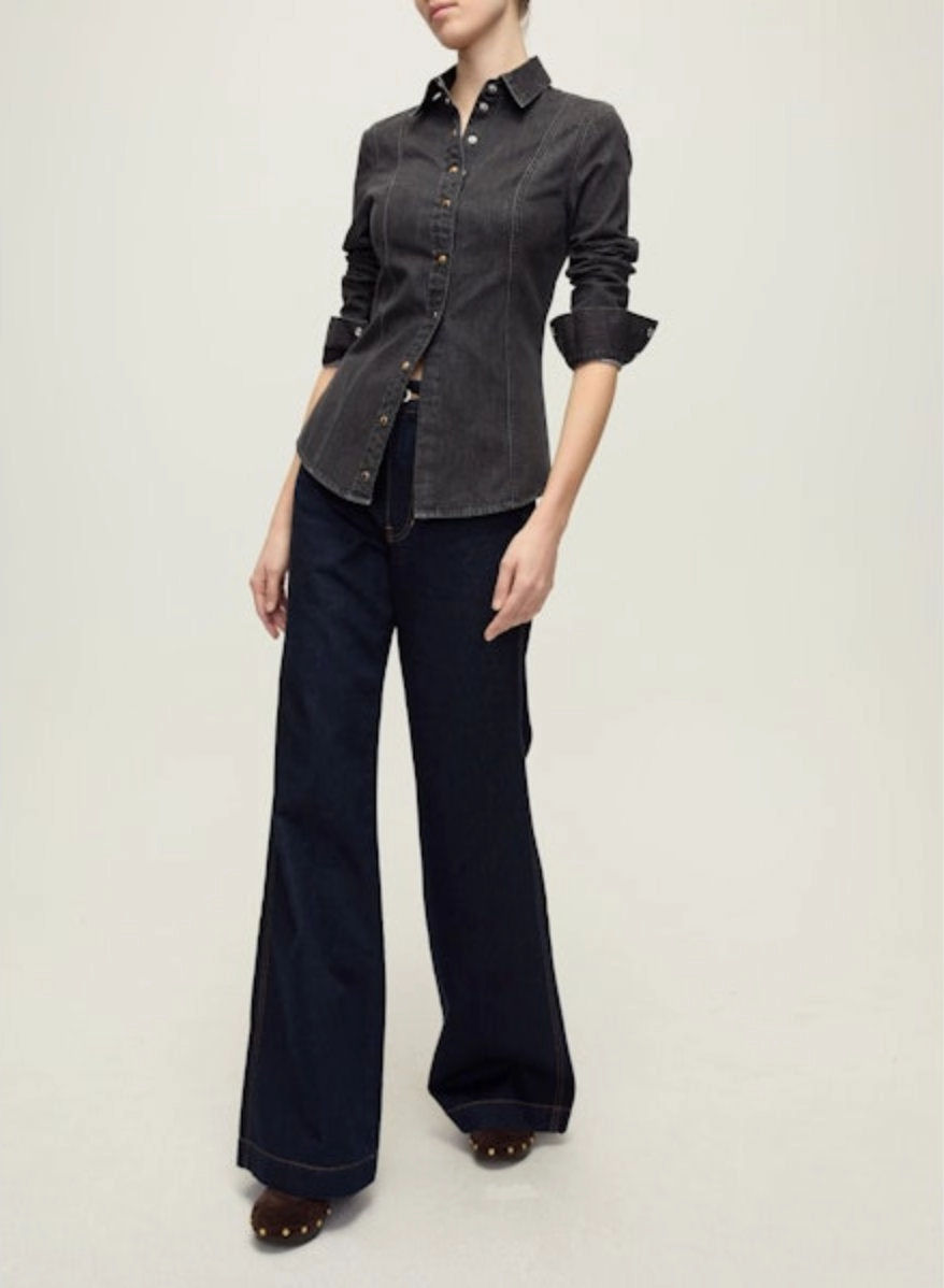 Flexible Waistband Adaptation Ribbed Trim Details Eddie Shirt Washed Onyx