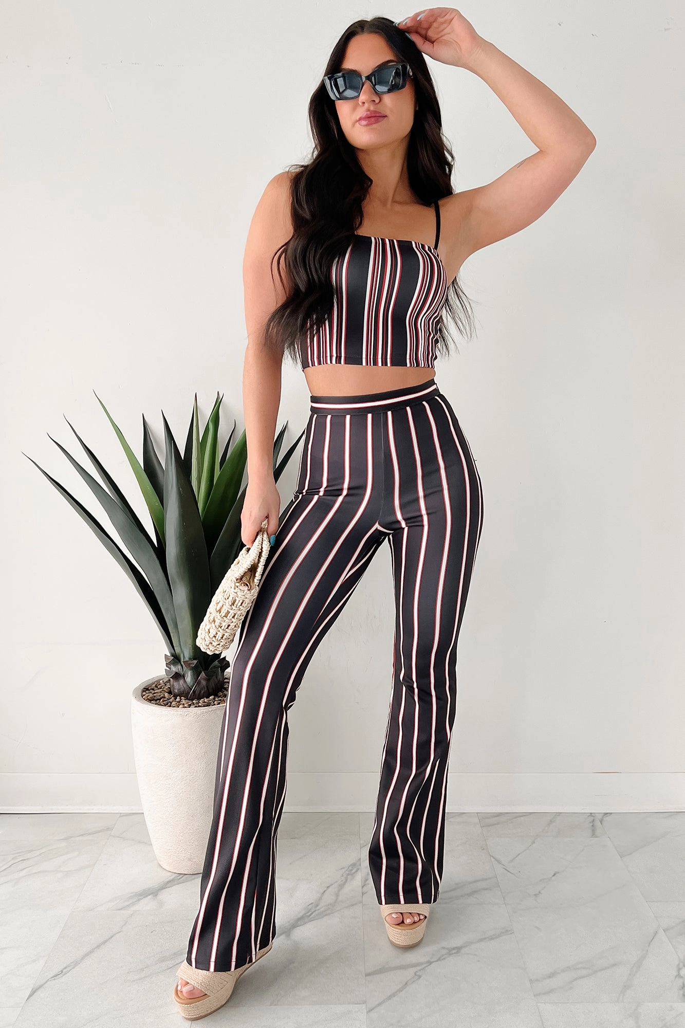 The Whole Shebang Striped Two Piece Set (Black) elegant design