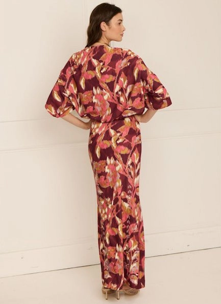 Mirabel Top Ikat Foliage Bordeaux Red ReflectiveTrimDetails