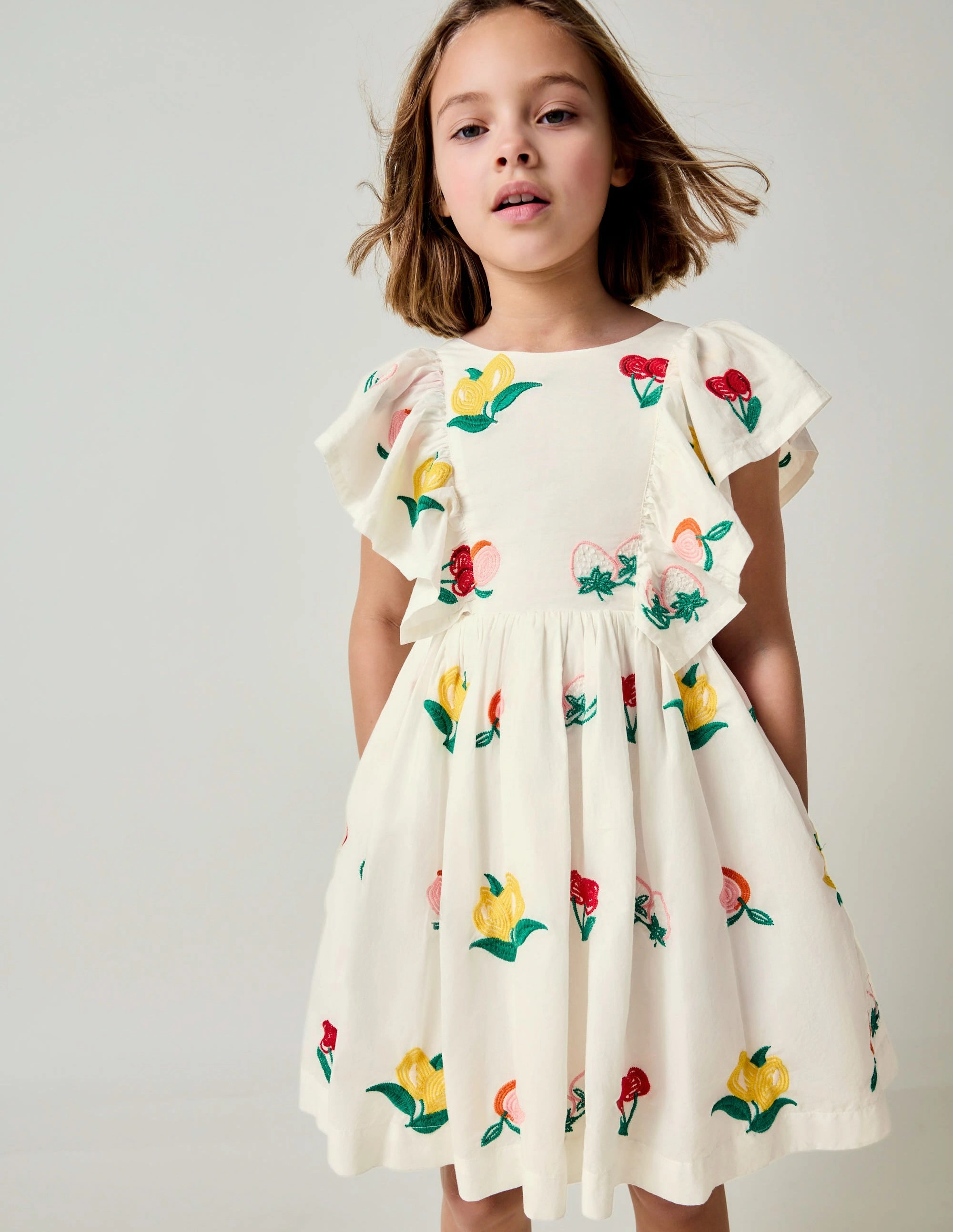 Family Glow Embroidered Woven Dress-Ivory Embroidered Fruit