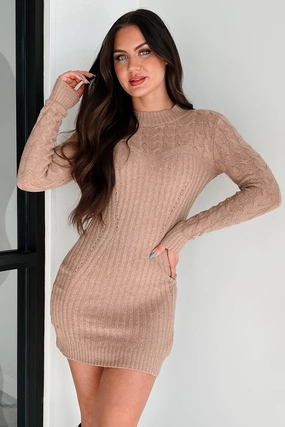 Gimme A Clue Sweater Dress (Camel) Lightweight and Breezy Minimal Mood