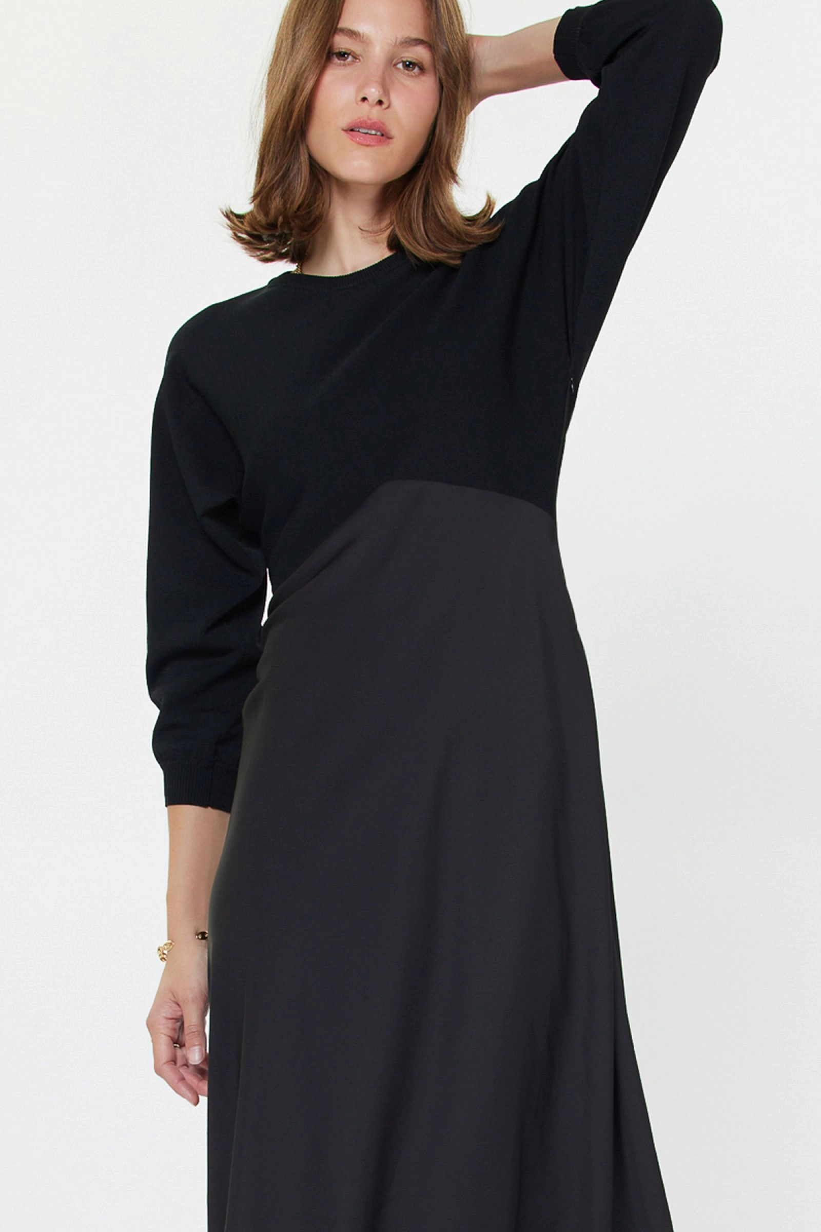 MIXED MEDIA SWEATER DRESS Refined Simplicity Dance-Party
