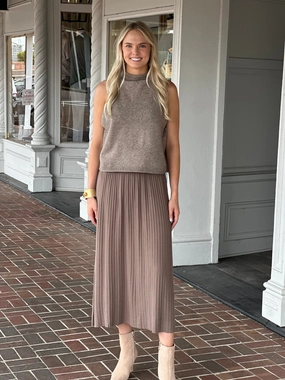 Mocha Pleated Midi Skirt Simple Flow Minimal Design