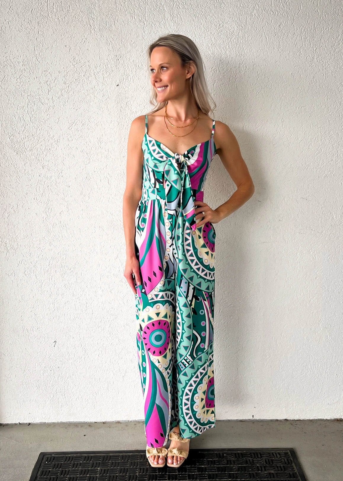 MAYVE PRINT SMOCKED JUMPSUIT Vintage Slim