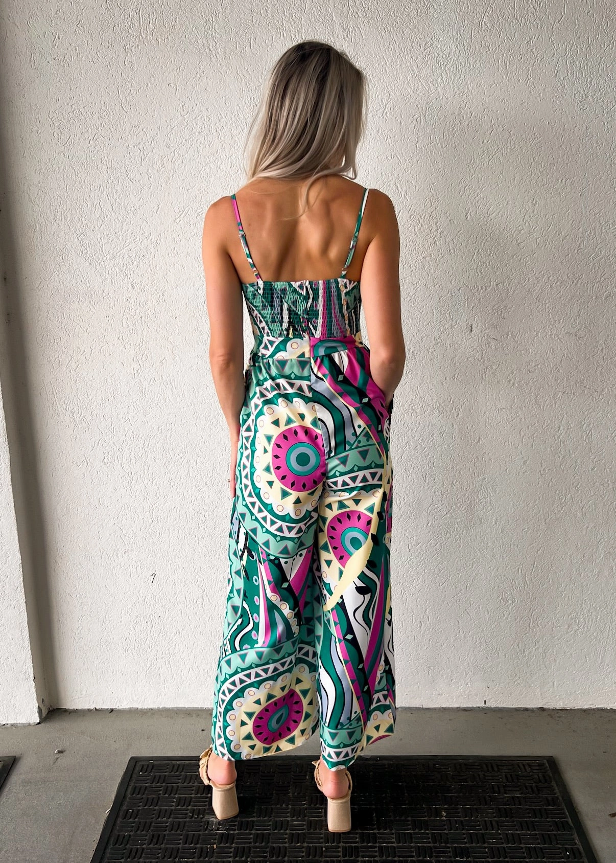 Bold Traveler MAYVE PRINT SMOCKED JUMPSUIT