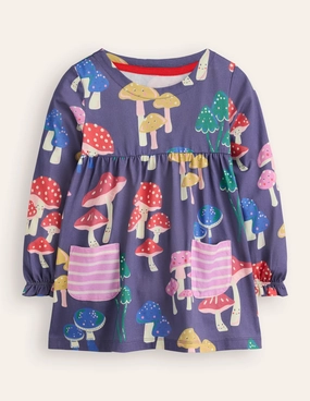 Breathable Hoodie Long Sleeve Printed Tunic-Starboard Blue Mushrooms