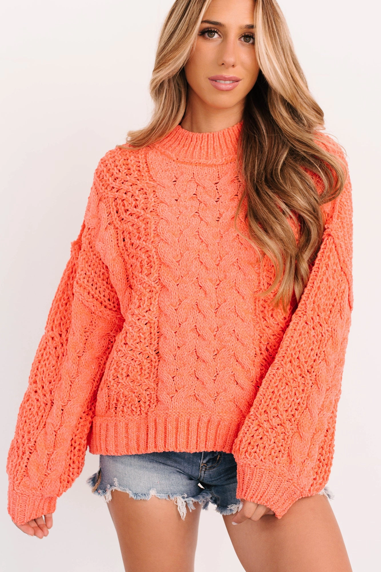 Odor Control Finish Things Change POL Cable Knit Sweater (Coral)