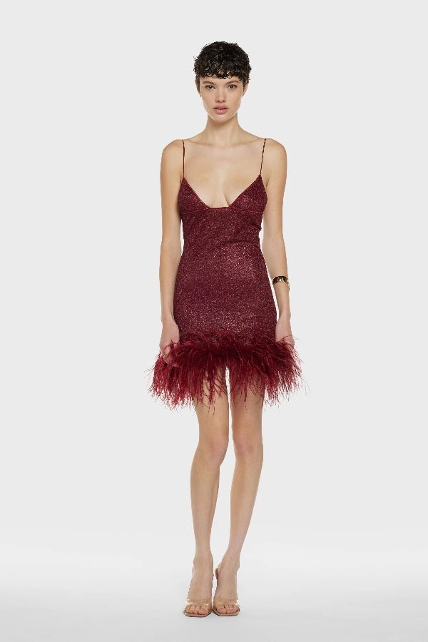 Lumiere Plumage Short Dress Burgundy Urban Wear