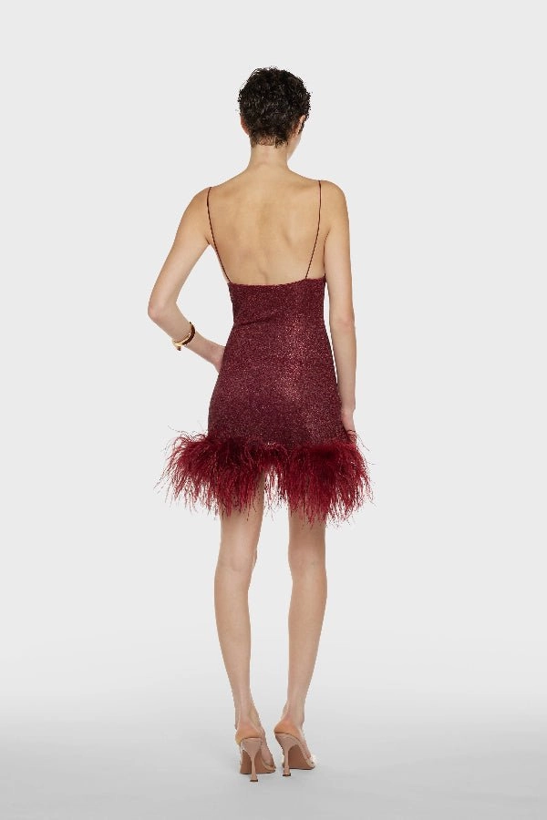 Buckle-Detail Tailored Comfort Lumiere Plumage Short Dress Burgundy