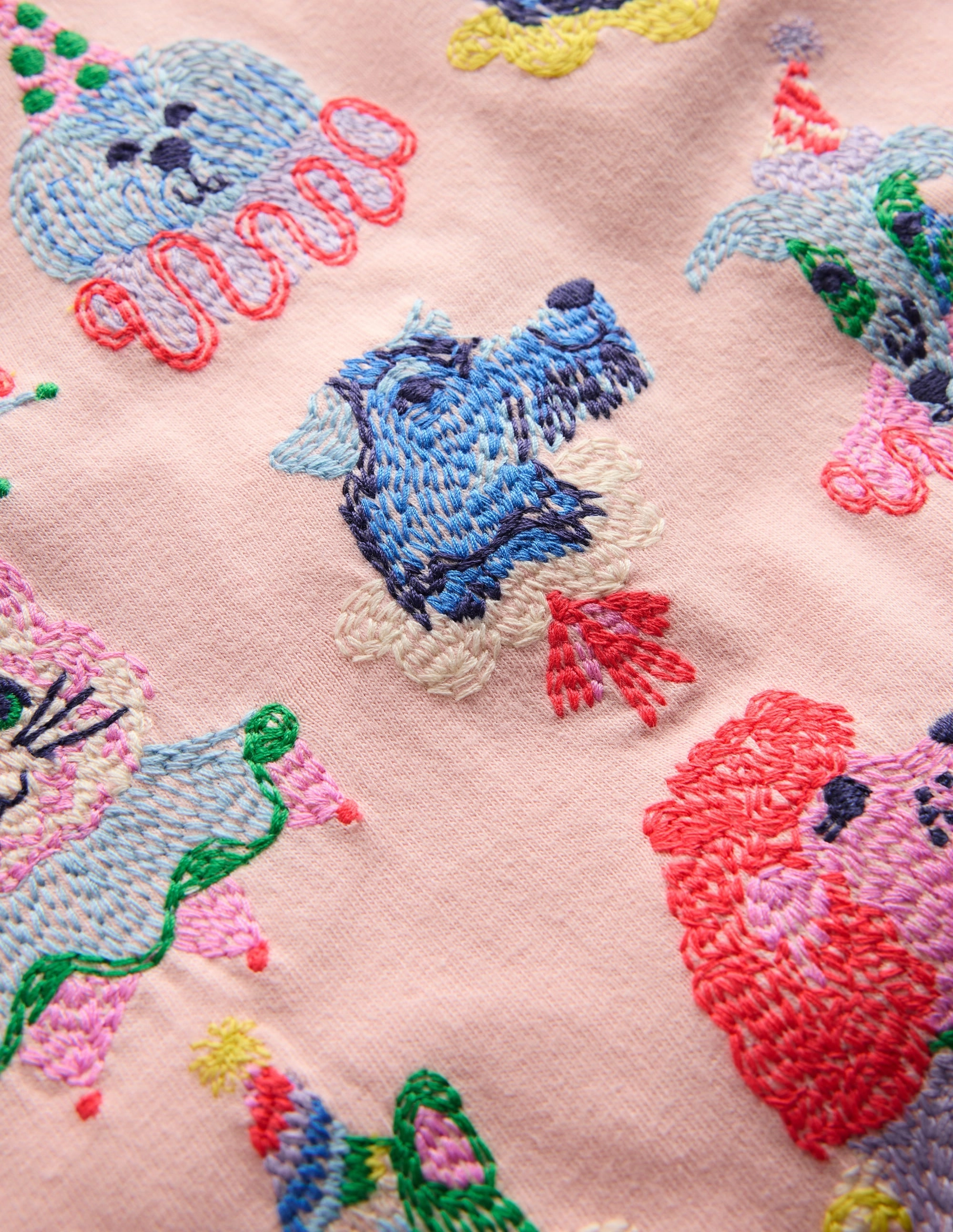 RibbedNeckline Puff Sleeve Superstitch Top-Chalk Pink Circus Pets