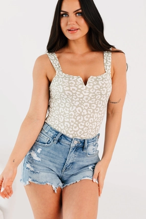 Exotic Nights Animal Print Bodysuit (Sage/White) MidweightJersey Formal Wear