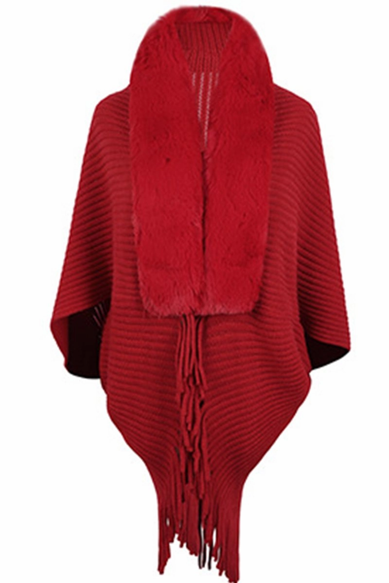 Fitted Blouse WOMEN WINTER FURRY TASSEL DETAILED SHAWL WRAP