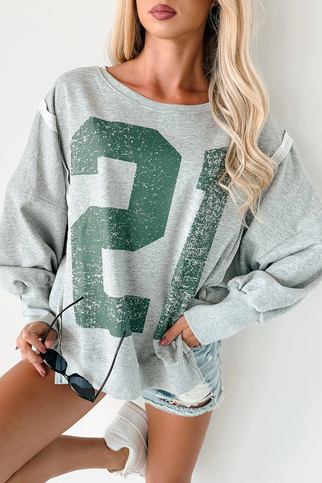 Friday Lights Graphic Long Sleeve Pullover (Grey) RibbedCuff ButterSoftTexture
