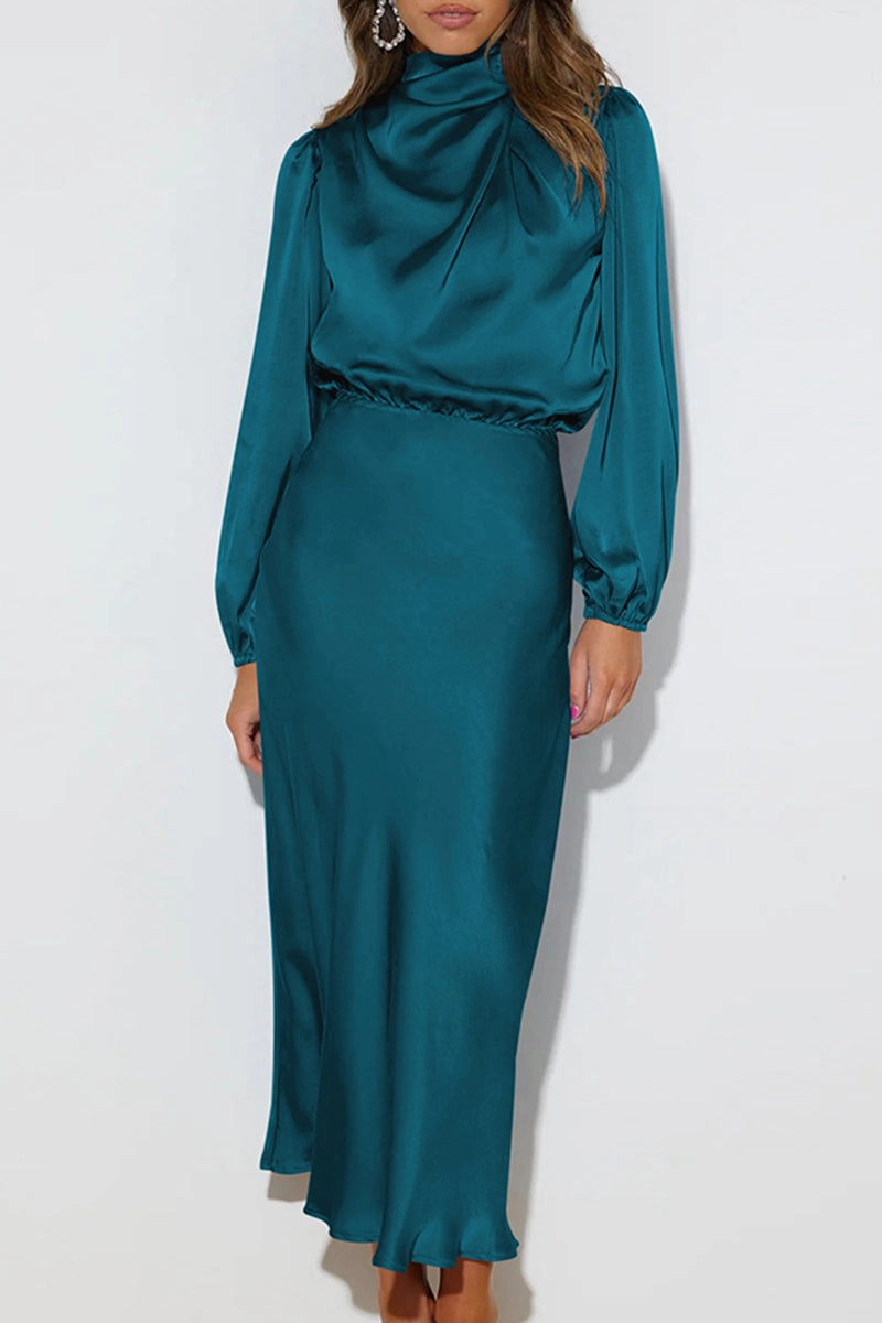 Easy Fit Ethically-Made SATIN LONG SLEEVED LOOSE MAXI DRESS