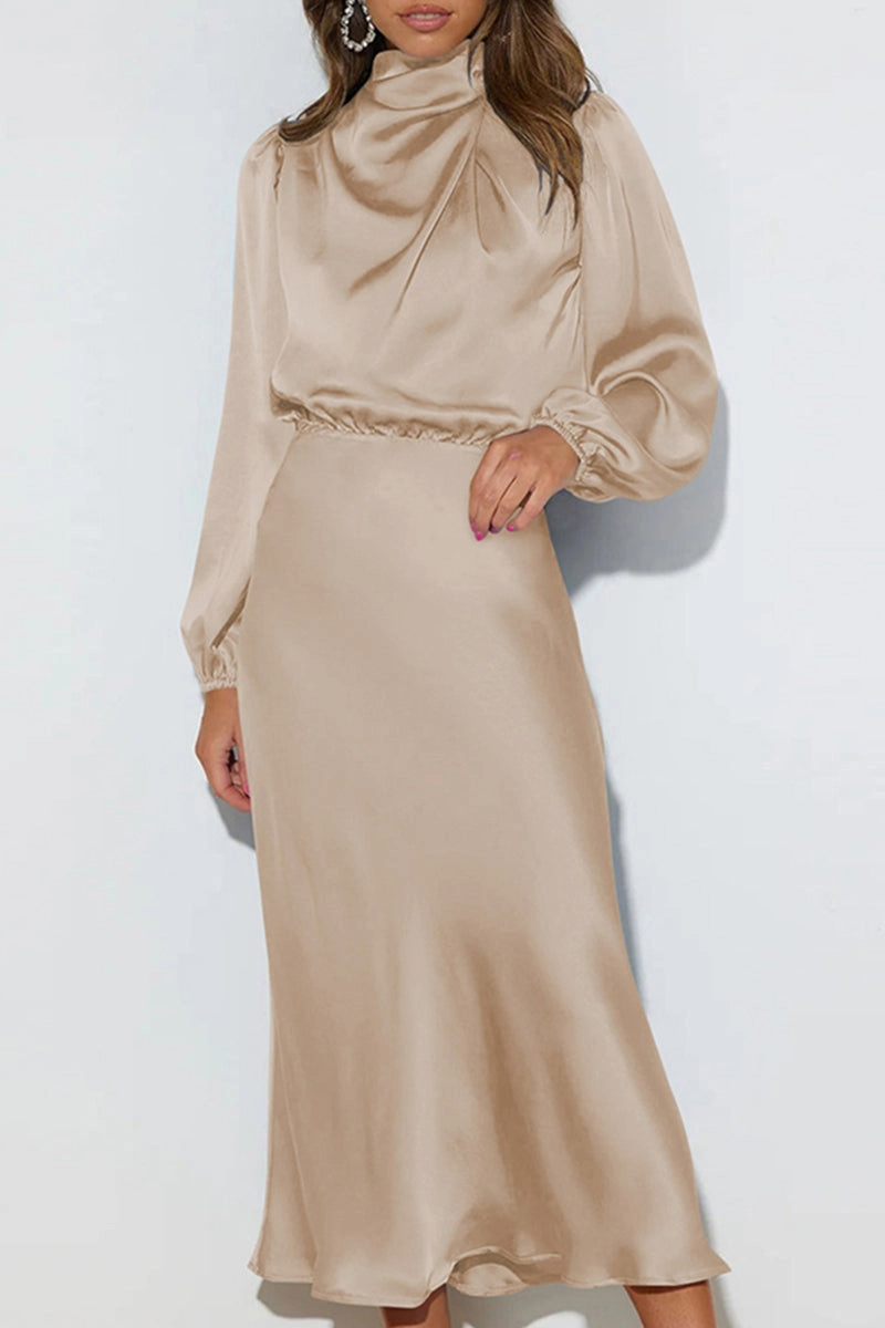 SATIN LONG SLEEVED LOOSE MAXI DRESS Semi Formal