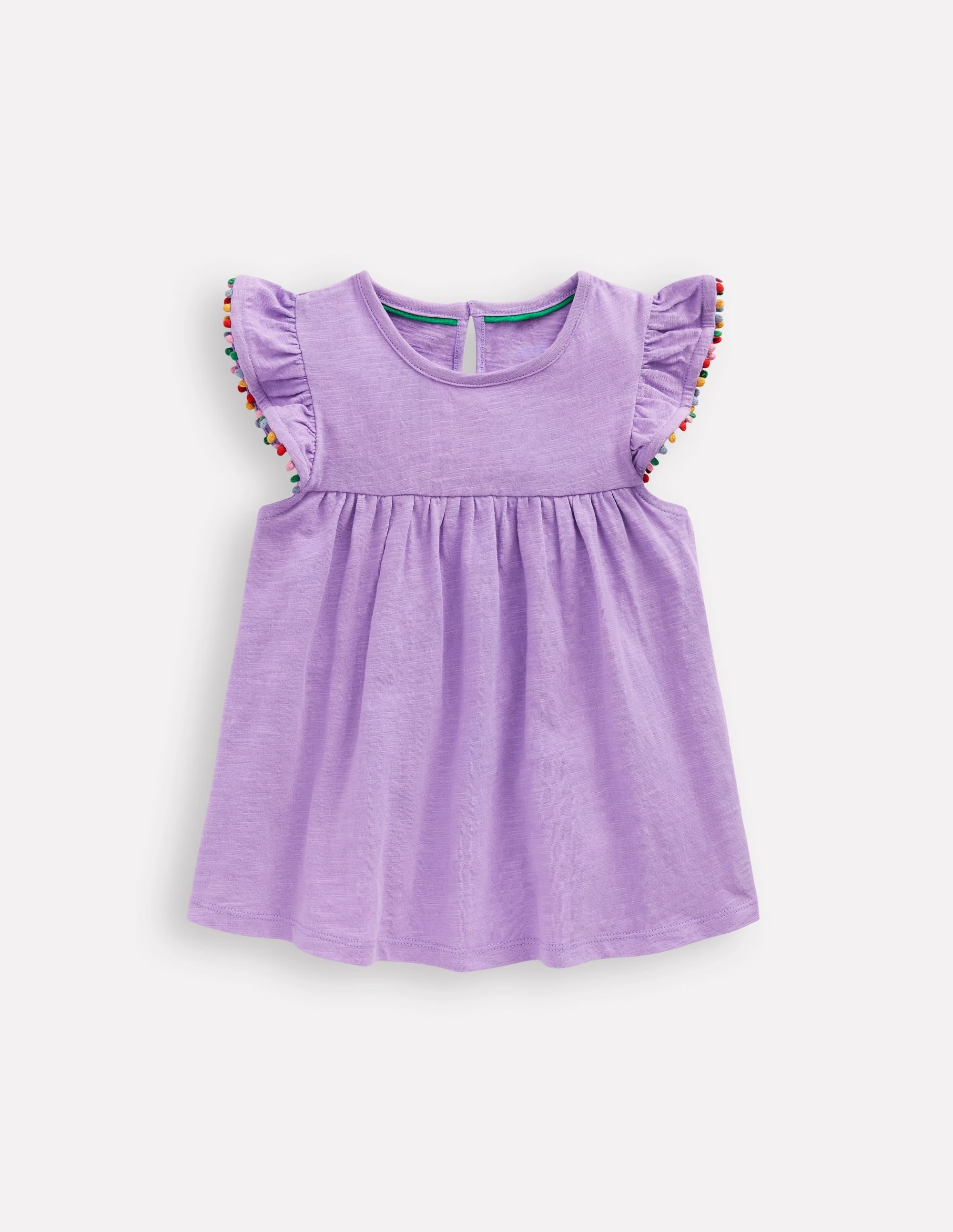 Frill Sleeve Pom Top-Parma Violet Purple preshrunk
