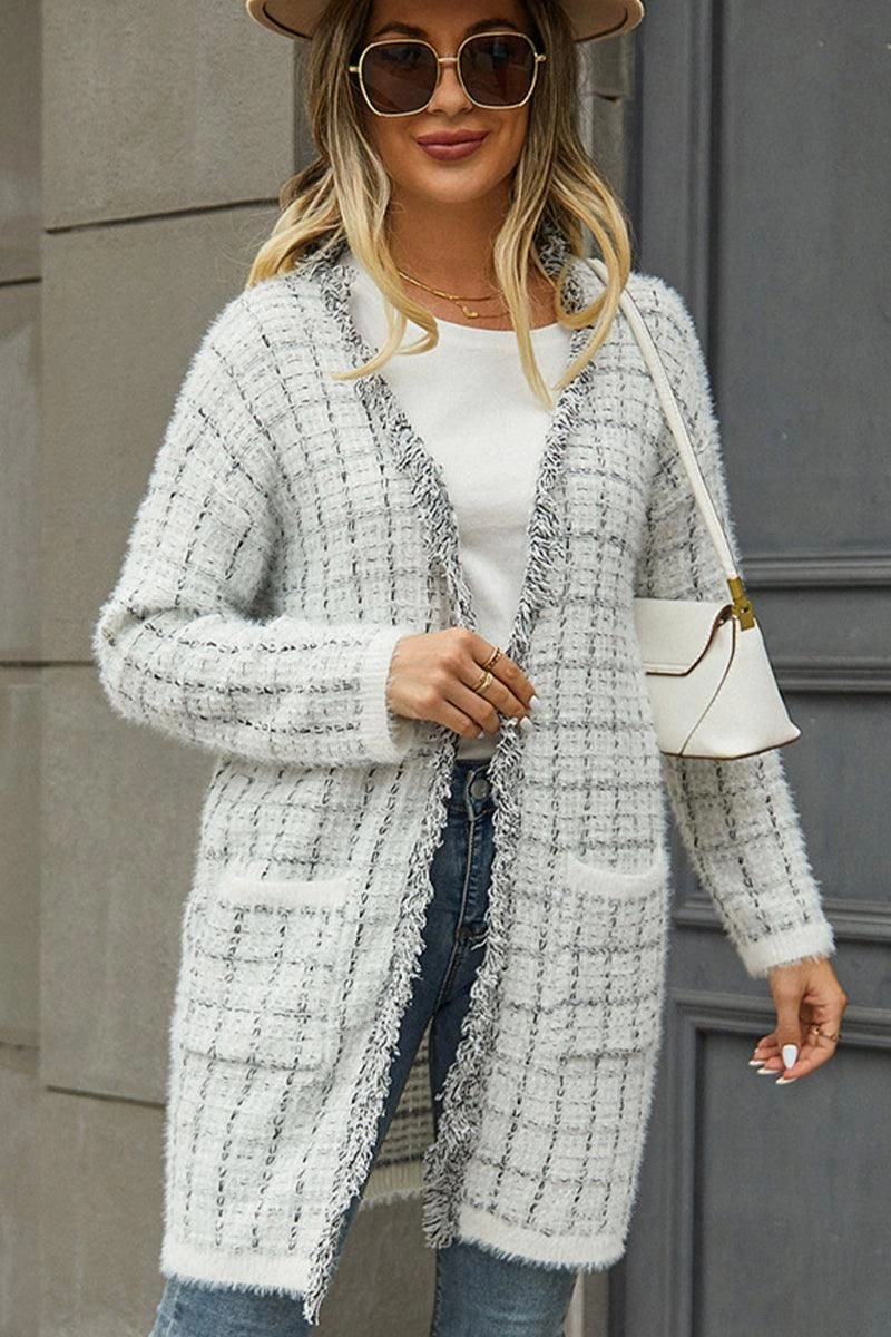 DISTRESSED PLAID PATTERN CARDIGAN FOR WOMEN Office Look