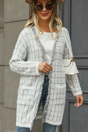 AntiStatic Coating MoistureWickingTechnology DISTRESSED PLAID PATTERN CARDIGAN FOR WOMEN