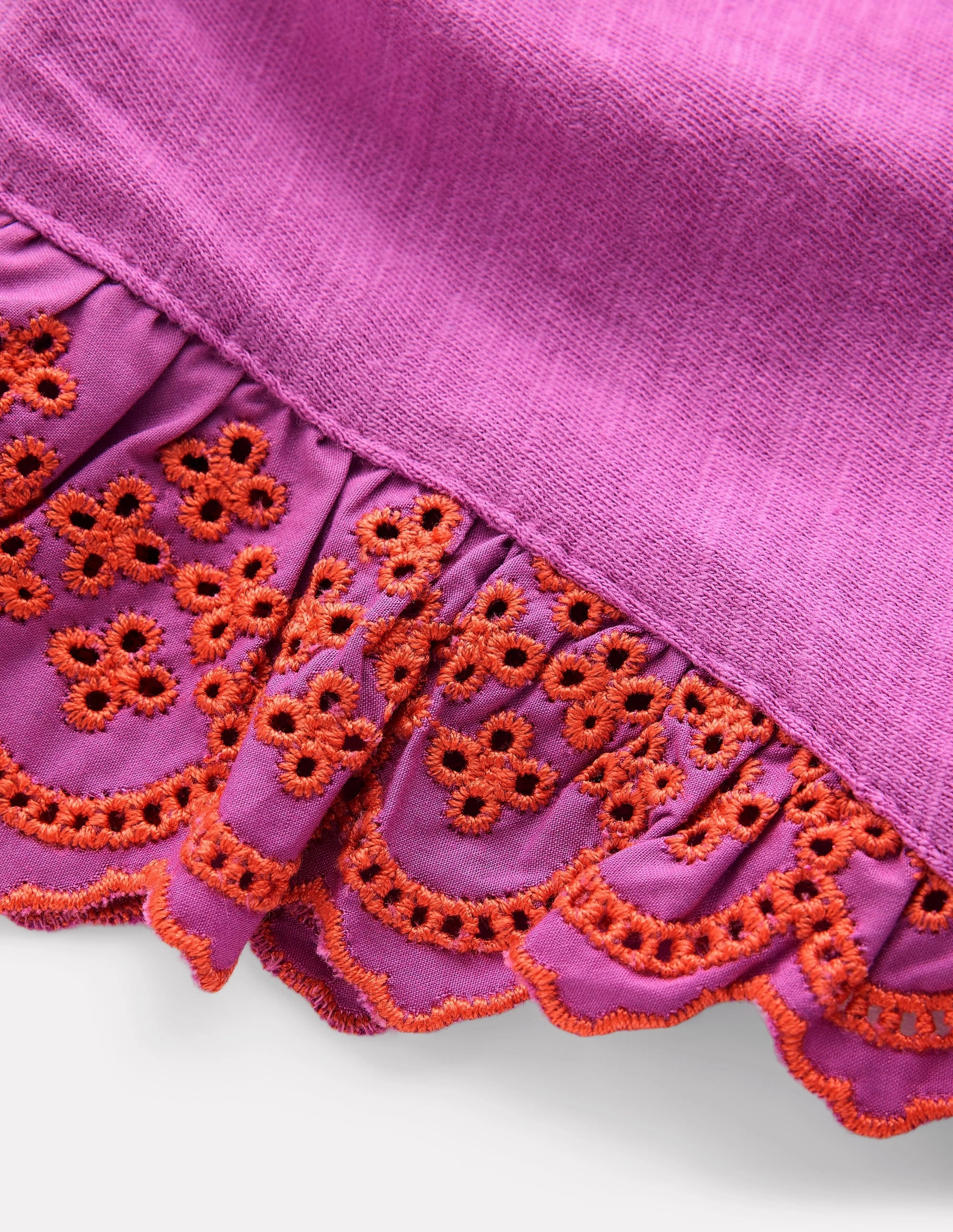 Margaret Broderie Frill Tee-Orchid Purple FrayResistant Fabric ContrastStitching