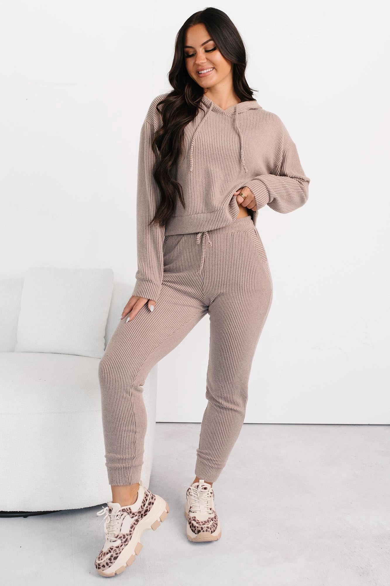 Mood Already Set Ribbed Jogger Pants (Mocha) Easy Stretch