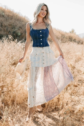 Breezy Edge Moonlit Path Patchwork Maxi POL Skirt (Blue/Multi)