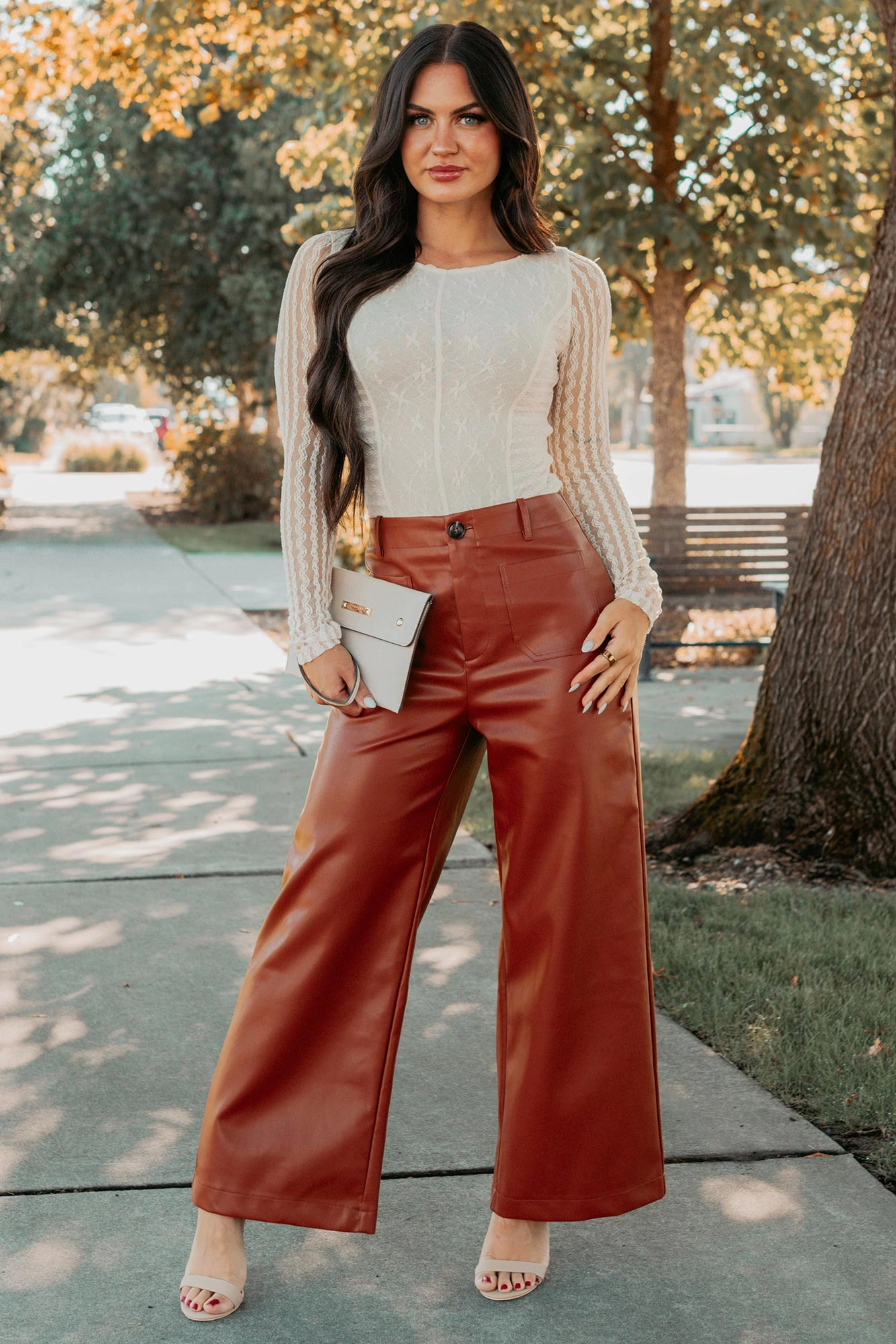 Versatile Layer Lounge-friendly More Than Usual Wide-Leg Faux Leather Pant (Camel)