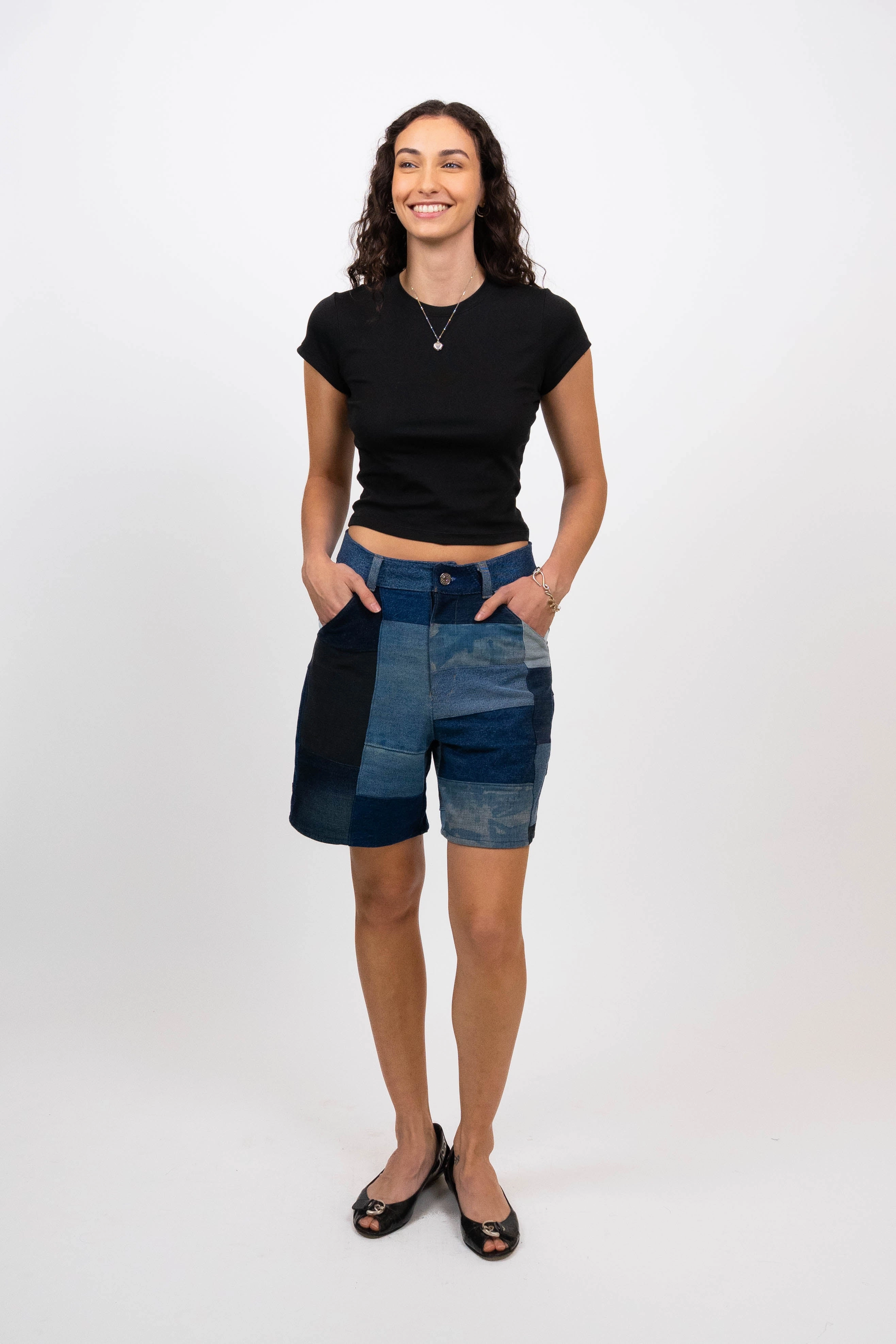Work Comfort Patchwork Denim Shorts (Size M)