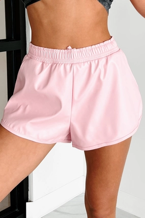 Sleek Comfort Expected Outcomes Faux Leather Shorts (Pink)