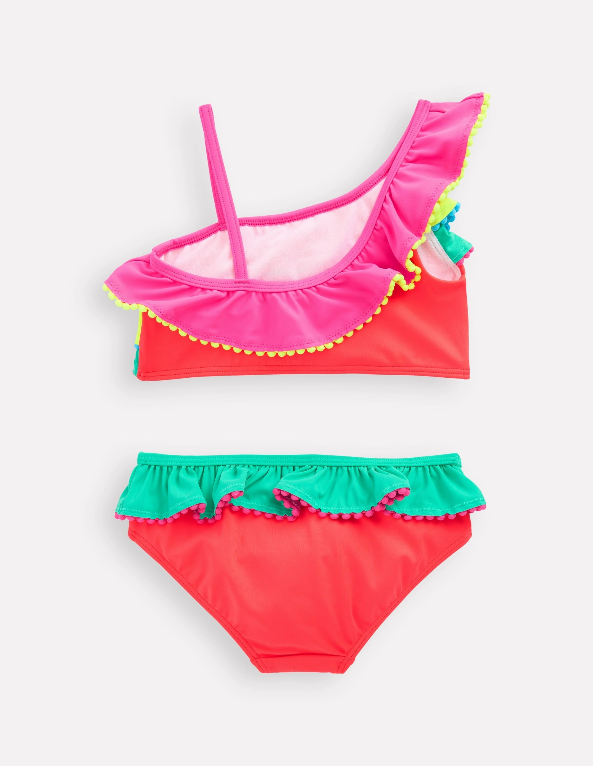 Bold colors Shimmer Effect Multi Frill Bikini-Colourblock