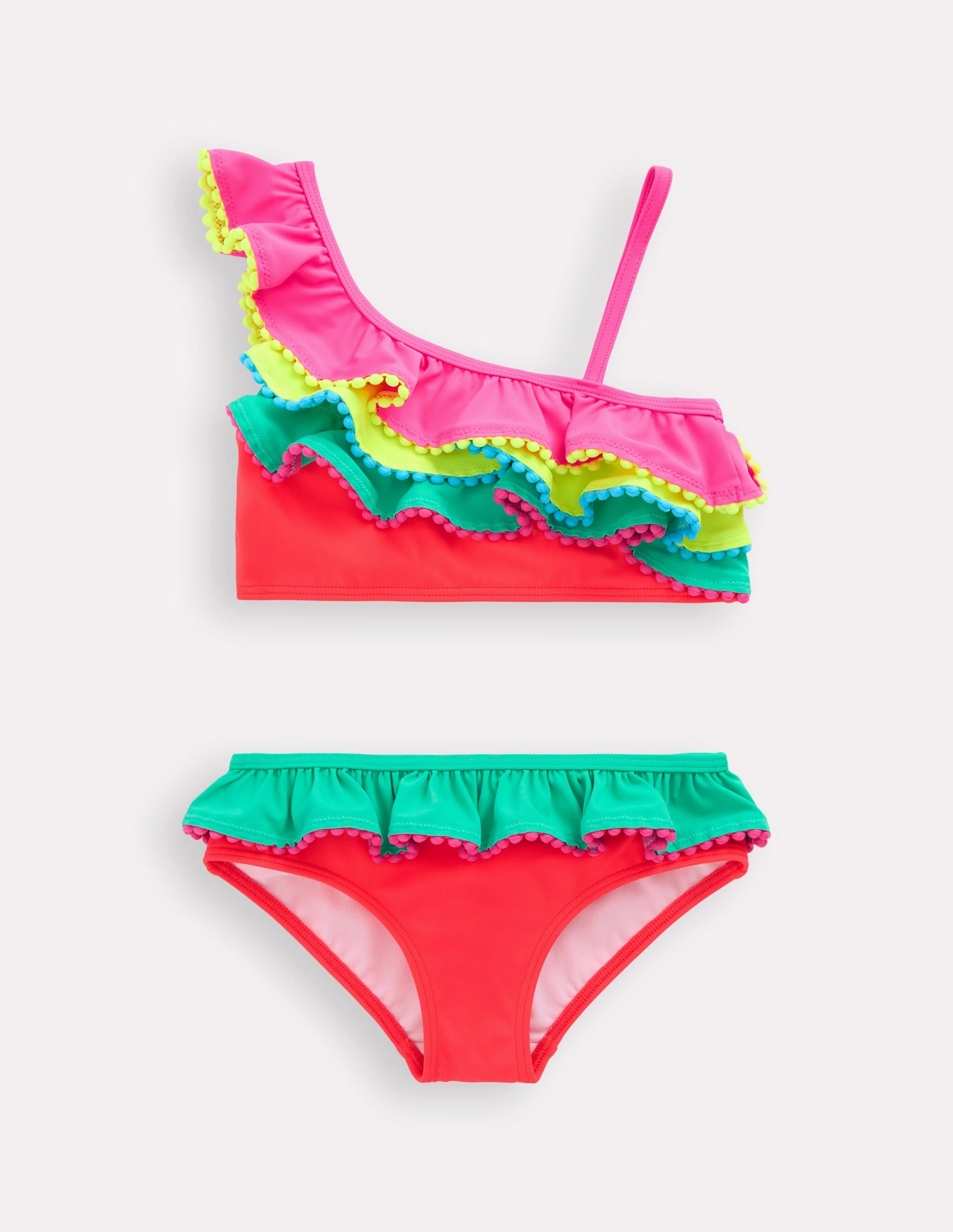 Wave Defying Stitching Multi Frill Bikini-Colourblock